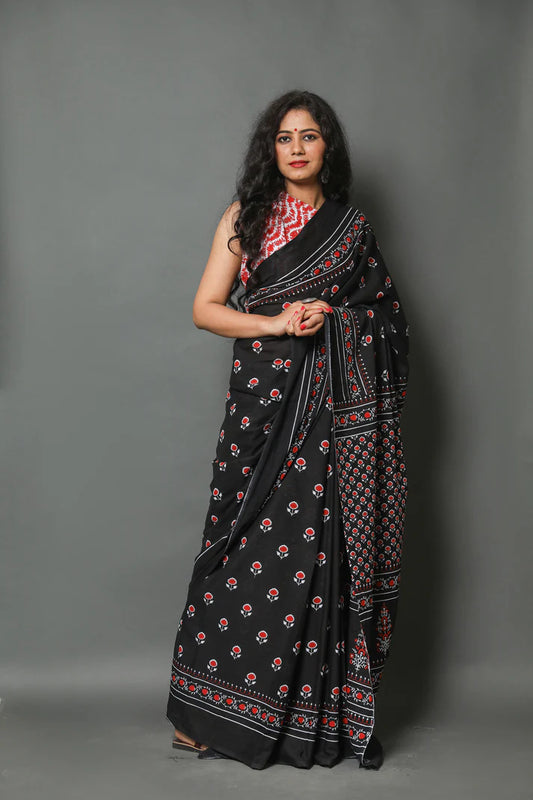 Printed Pure Cotton Mulmul Saree With Blouse