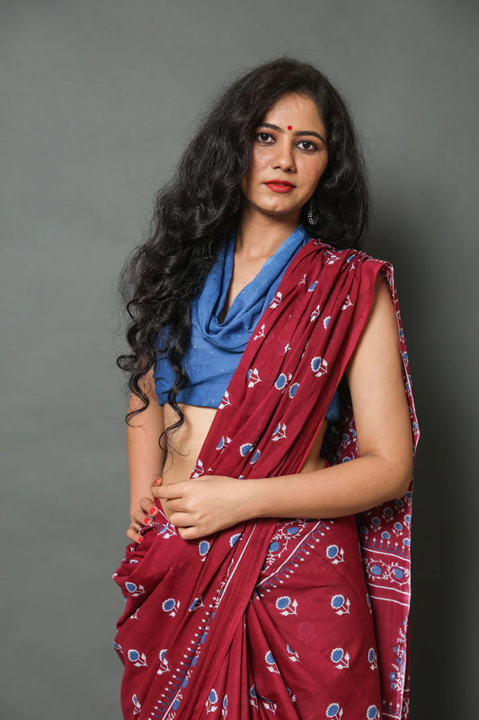 Printed Pure Cotton Mulmul Saree With Blouse