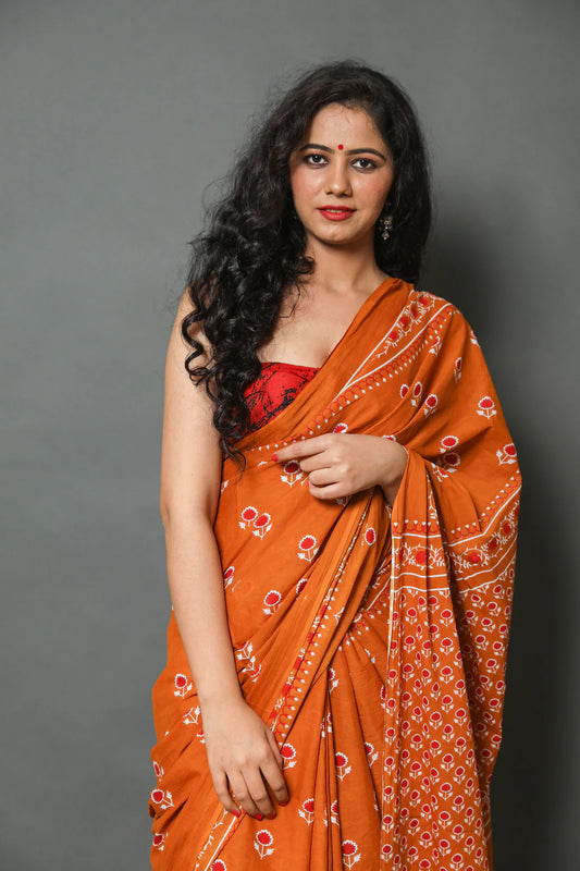 Printed Pure Cotton Mulmul Saree With Blouse