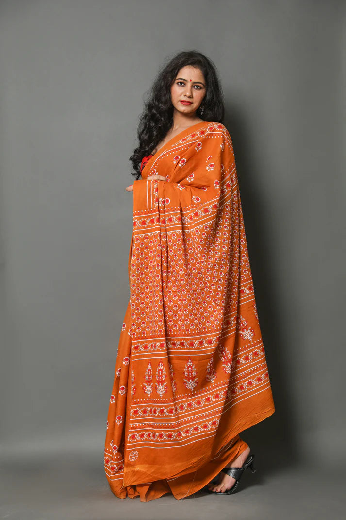 Printed Pure Cotton Mulmul Saree With Blouse