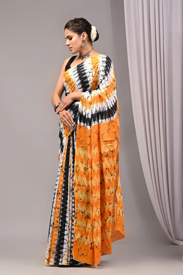 Printed Pure Cotton Mulmul Saree With Blouse