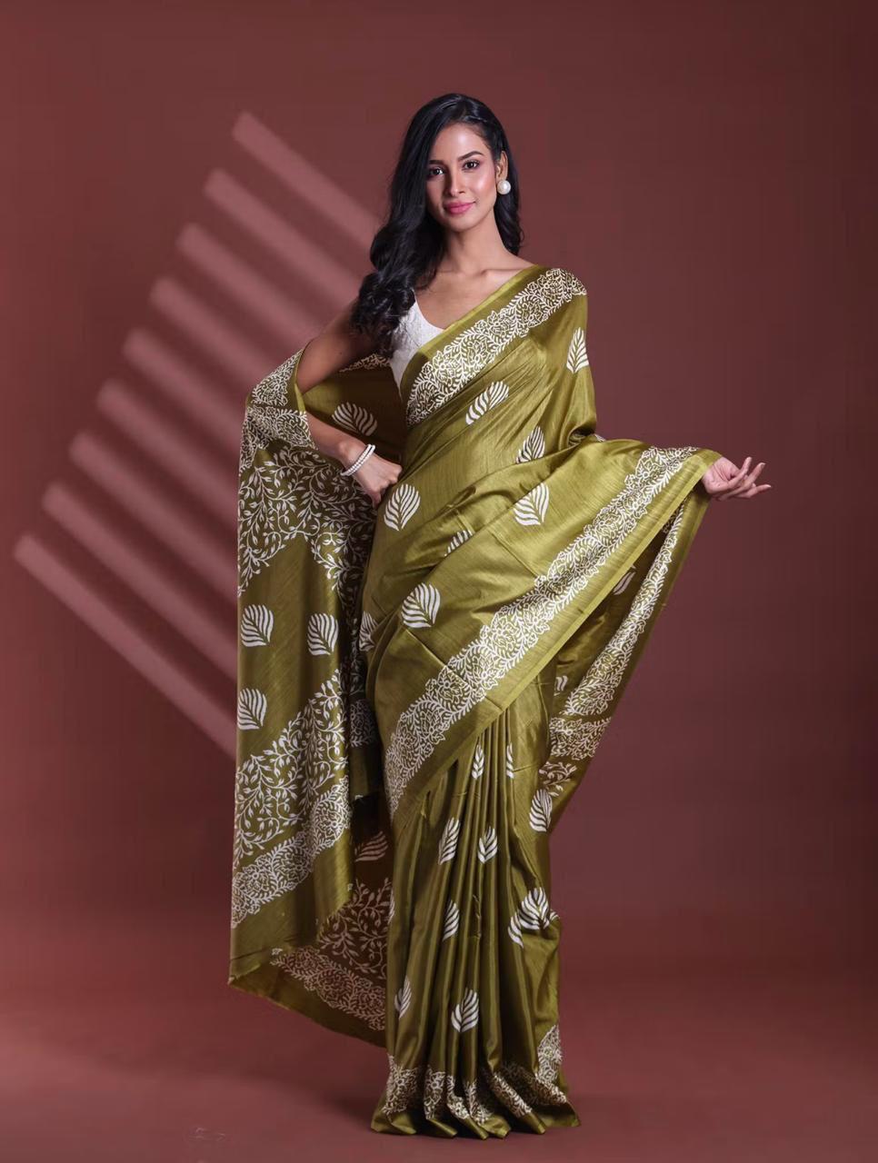 Printed Pure Cotton Mulmul Saree With Blouse