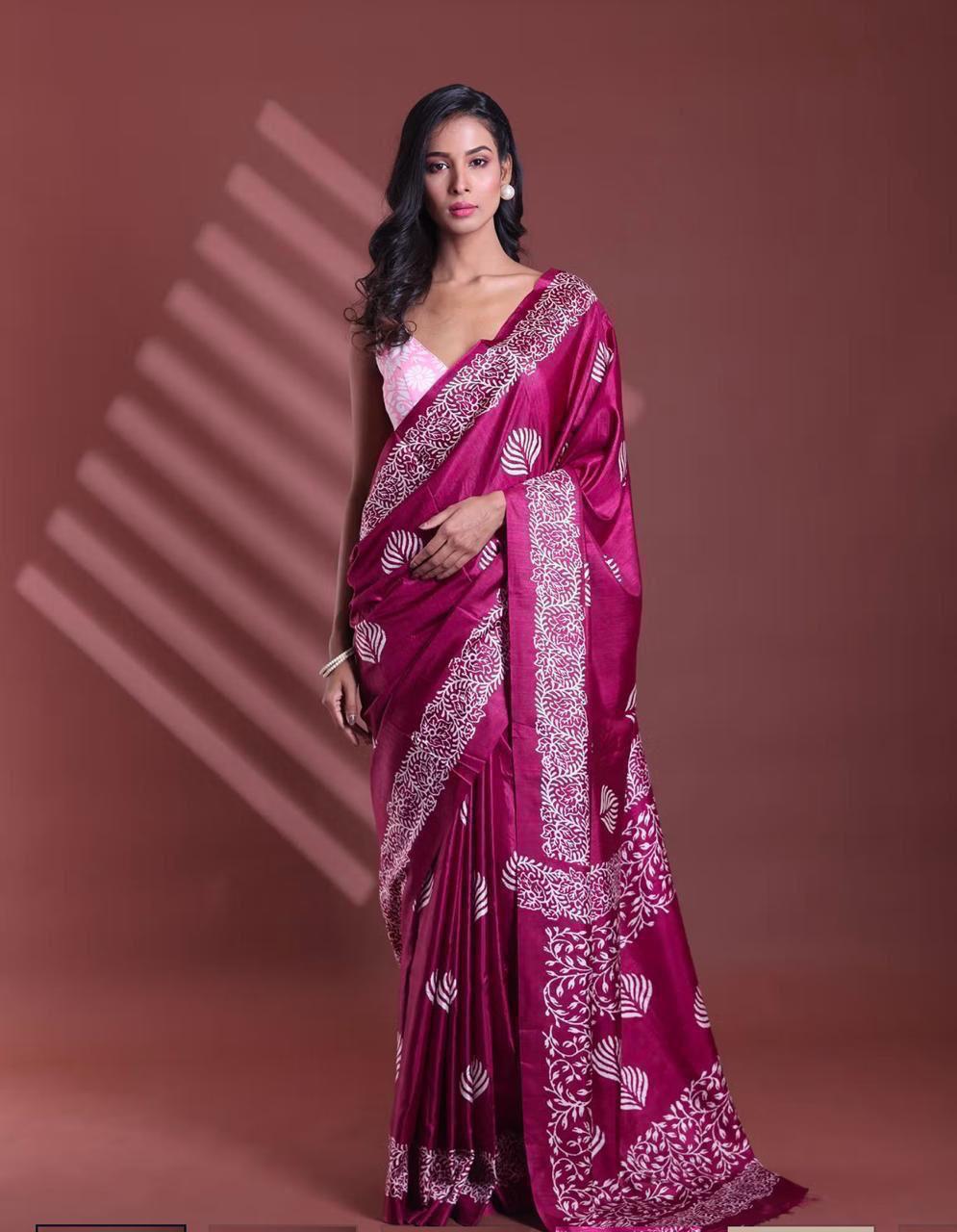 Printed Pure Cotton Mulmul Saree With Blouse