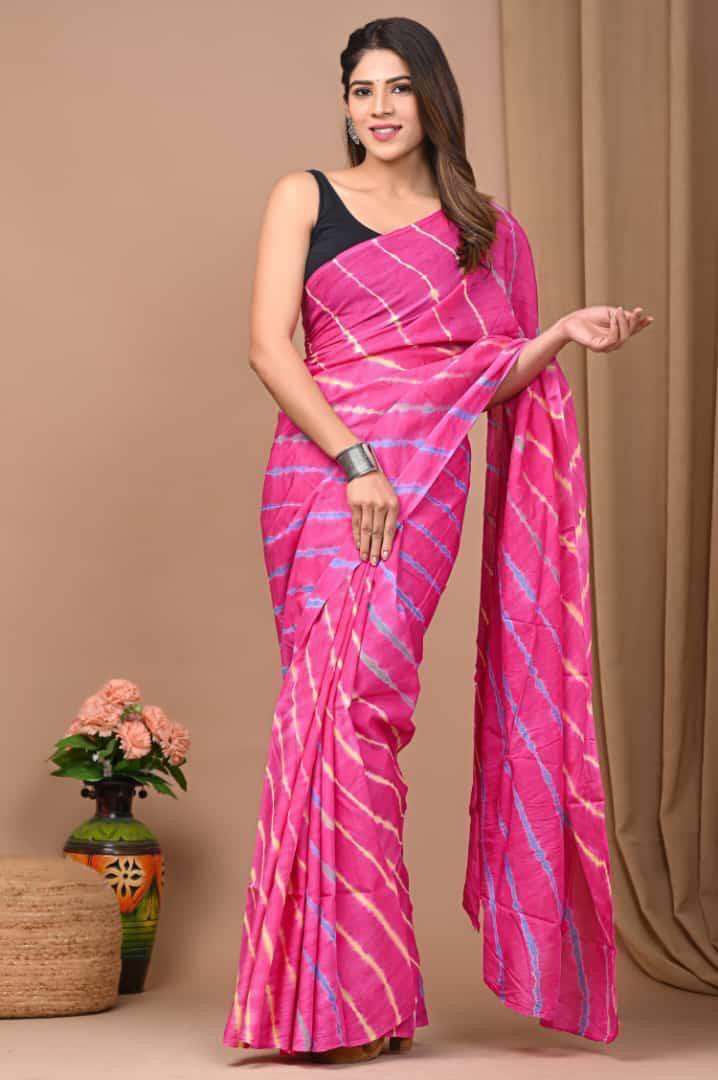 Printed Pure Cotton Mulmul Saree With Blouse