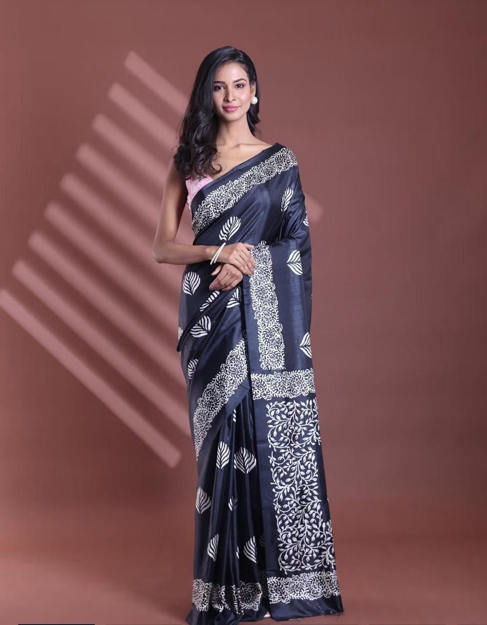 Printed Pure Cotton Mulmul Saree With Blouse