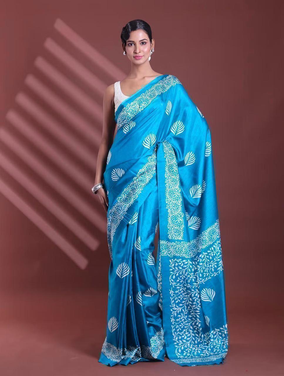 Printed Pure Cotton Mulmul Saree With Blouse