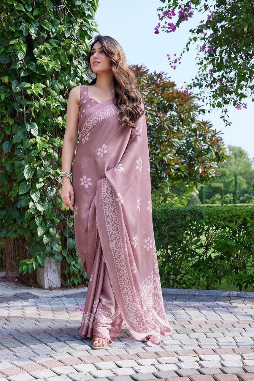 Printed Pure Cotton Mulmul Saree With Blouse