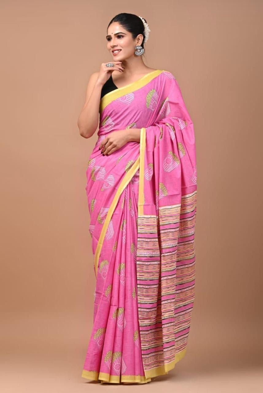 Printed Pure Cotton Mulmul Saree With Blouse