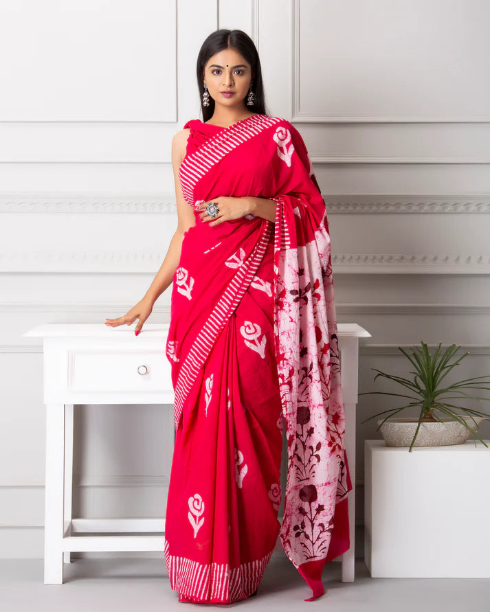 Printed Pure Cotton Mulmul Saree With Blouse