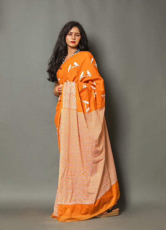Printed Pure Cotton Mulmul Saree With Blouse