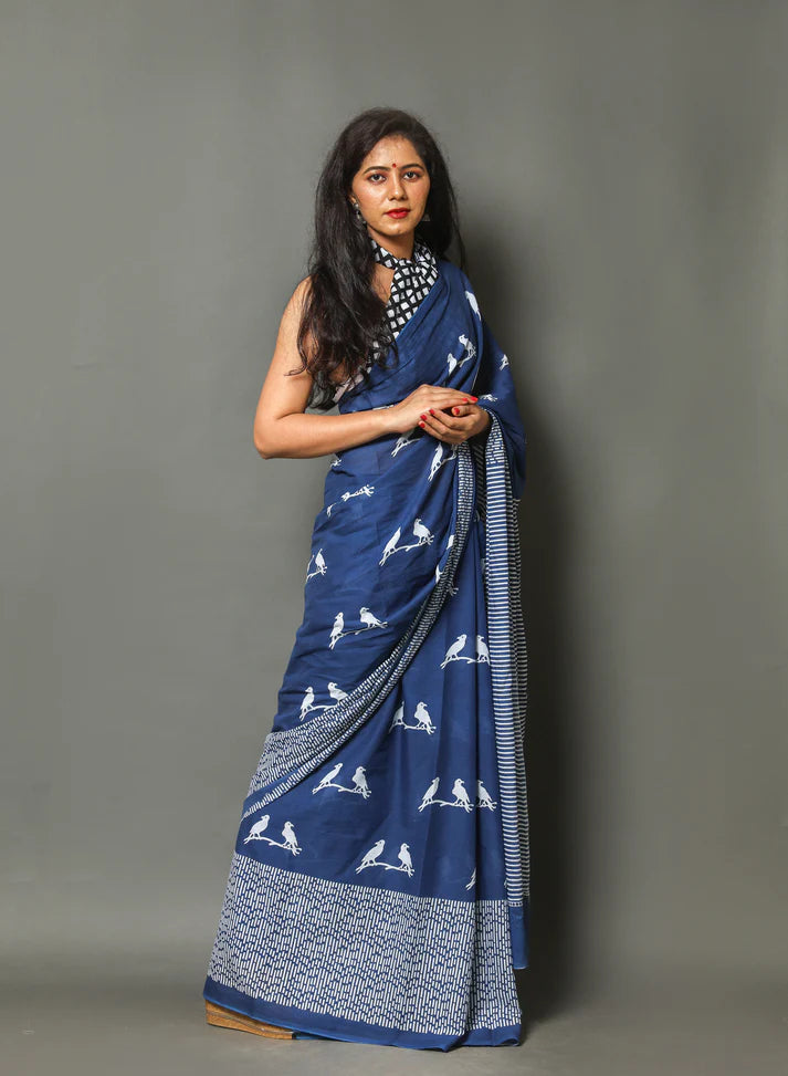 Printed Pure Cotton Mulmul Saree With Blouse