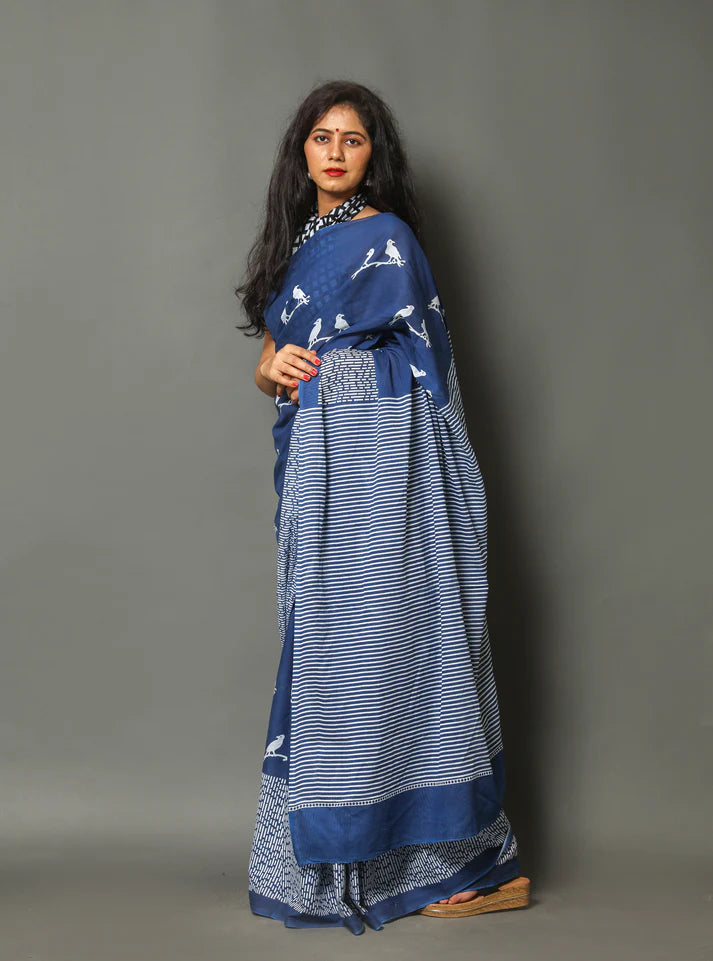 Printed Pure Cotton Mulmul Saree With Blouse