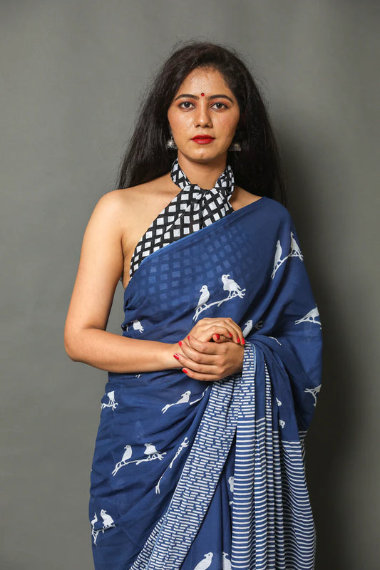Printed Pure Cotton Mulmul Saree With Blouse