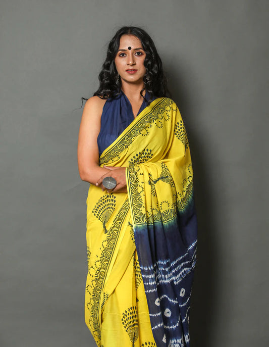 Printed Pure Cotton Mulmul Saree With Blous