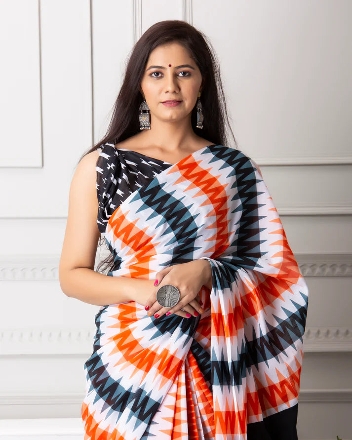 Printed Pure Cotton Mulmul Saree With Blouse