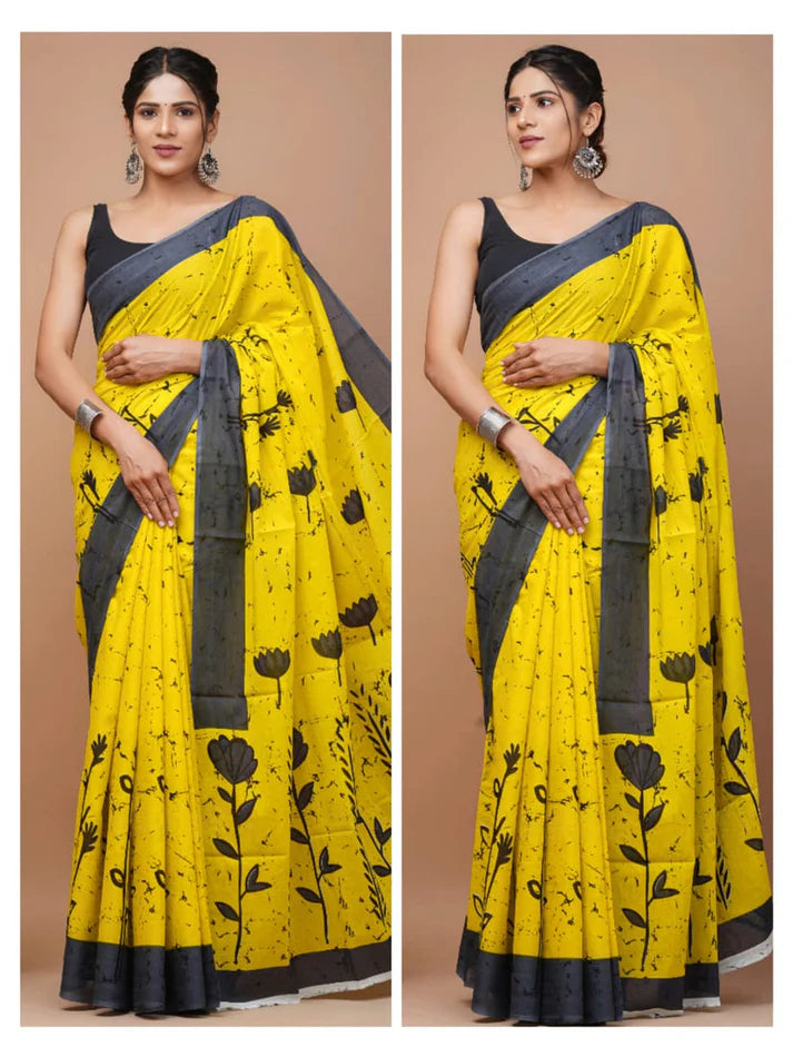 Printed Pure Cotton Mulmul Saree With Blouse