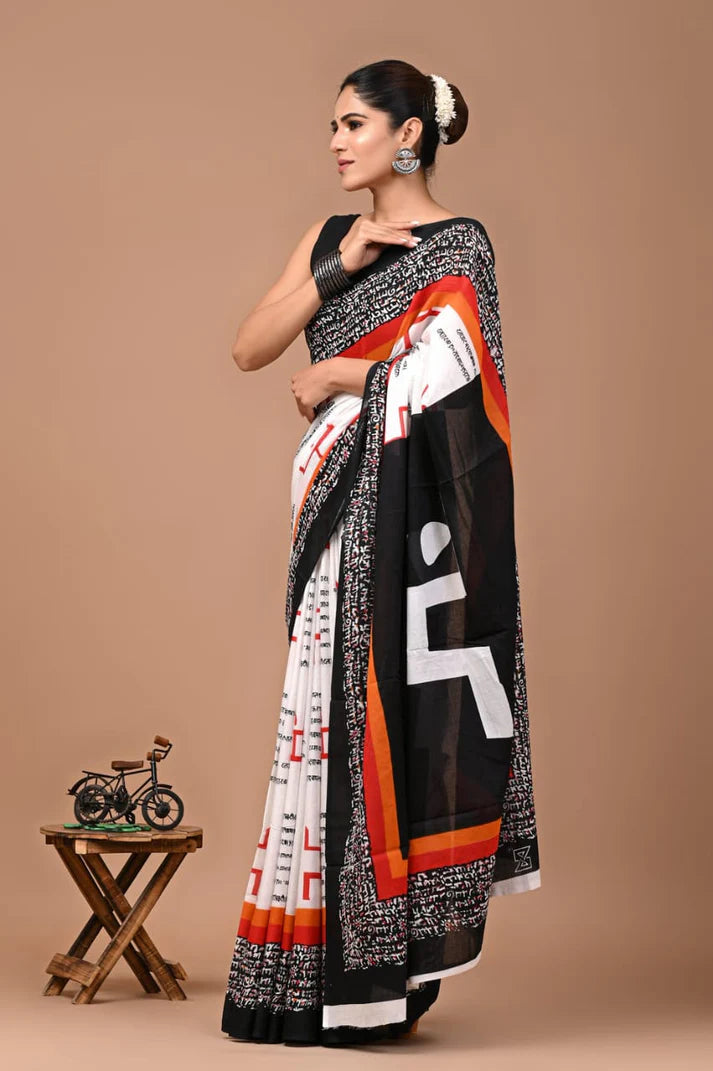 Printed Pure Cotton Mulmul Saree With Blouse