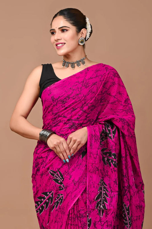 Printed Pure Cotton Mulmul Saree With Blouse