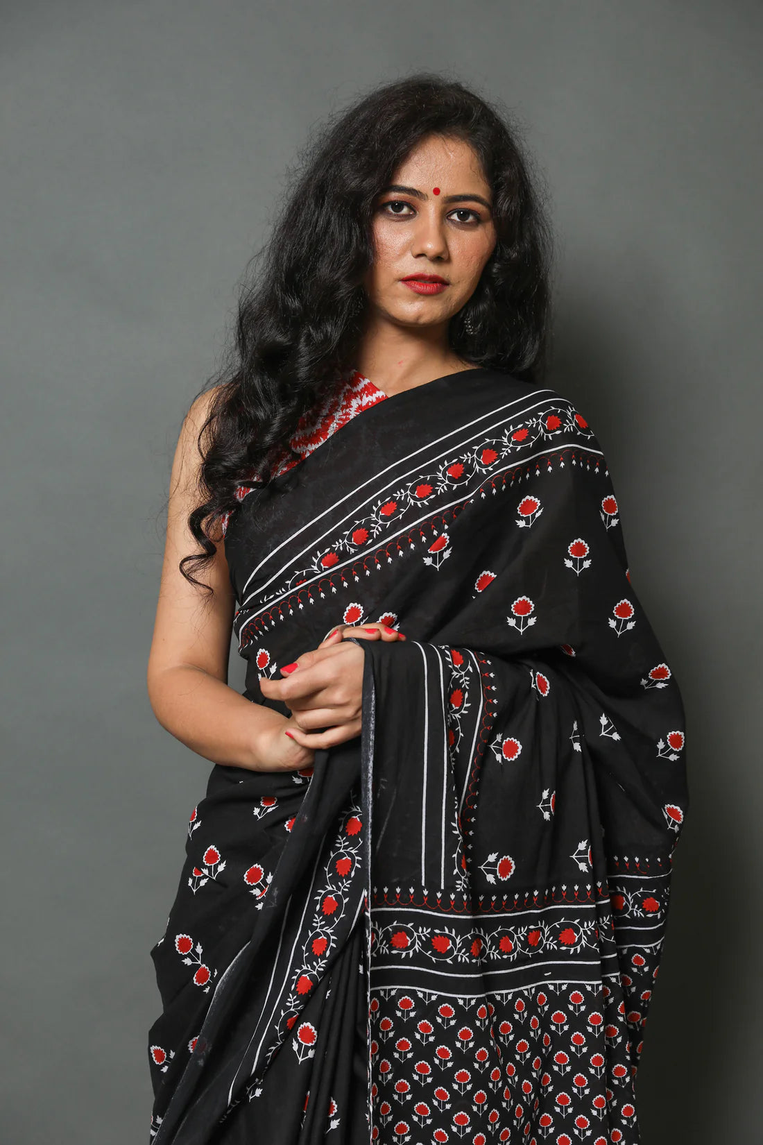 Printed Pure Cotton Mulmul Saree With Blouse