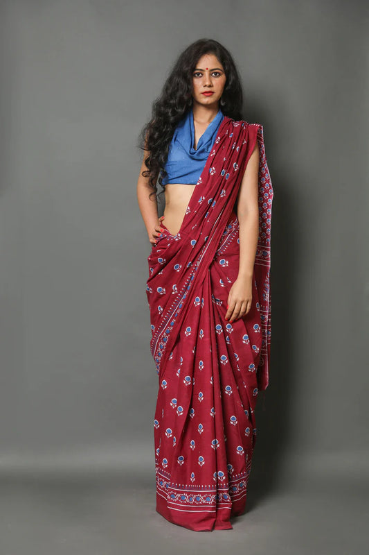 Printed Pure Cotton Mulmul Saree With Blouse