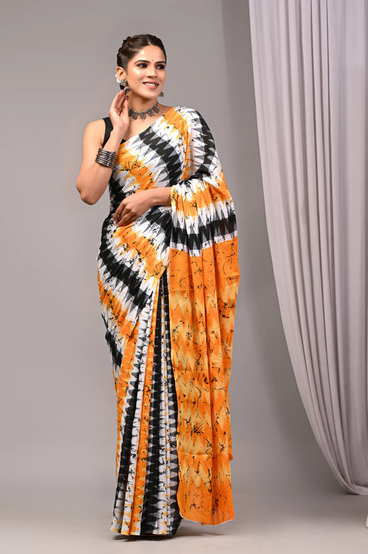 Printed Pure Cotton Mulmul Saree With Blouse