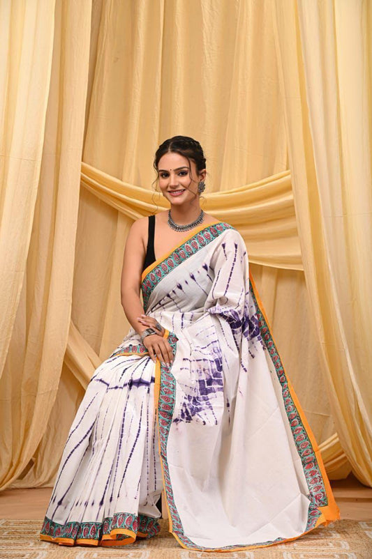 Printed Pure Cotton Mulmul Saree With Blouse
