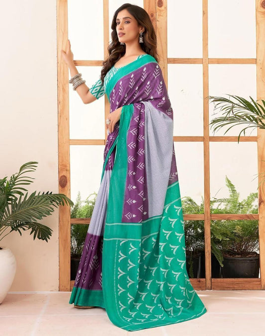 Printed Pure Cotton Mulmul Saree With Blouse