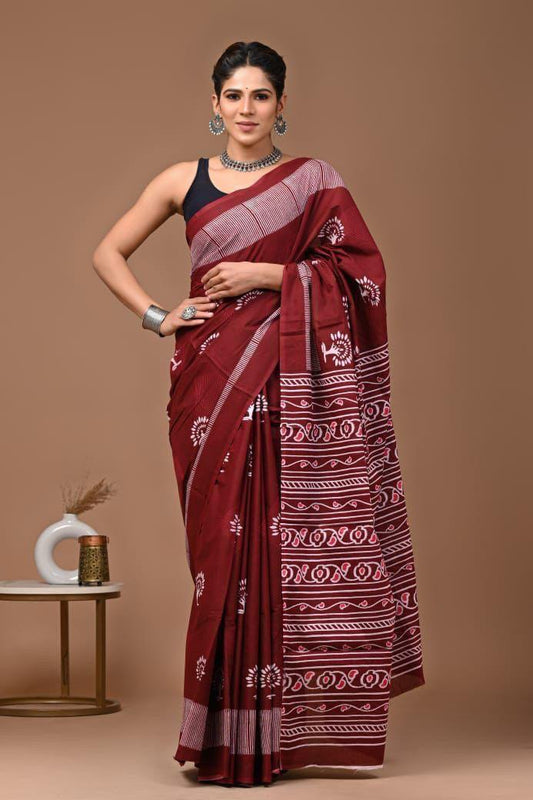 Printed Pure Cotton Mulmul Saree With Blouse