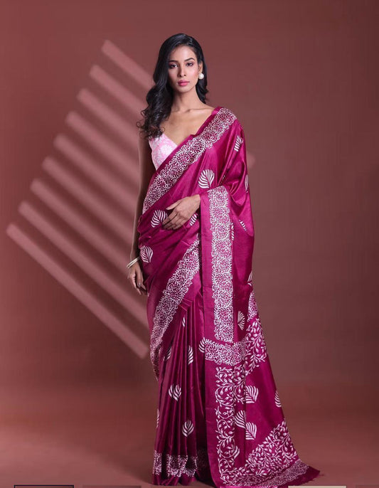 Printed Pure Cotton Mulmul Saree With Blouse