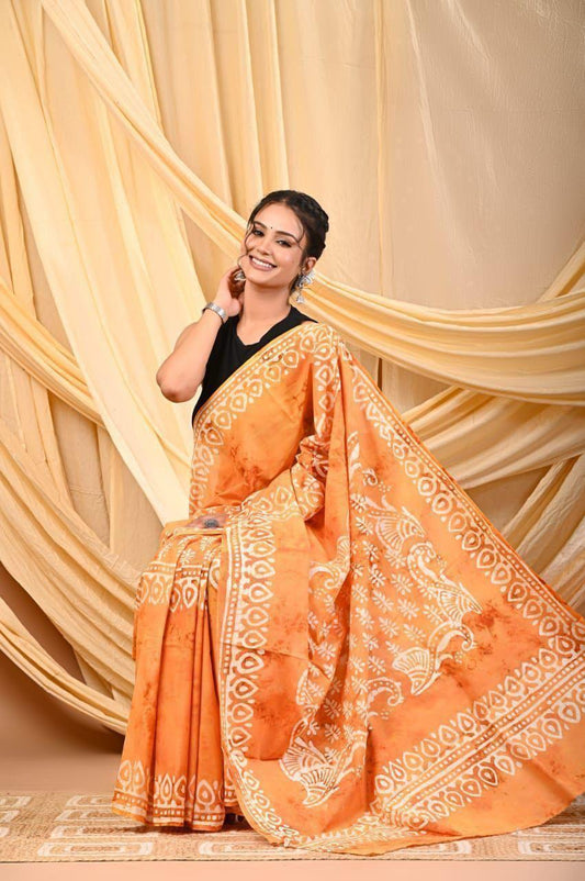 Printed Pure Cotton Mulmul Saree With Blouse
