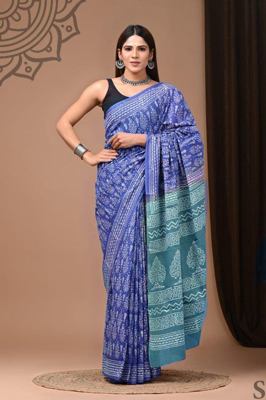 Printed Pure Cotton Mulmul Saree With Blouse