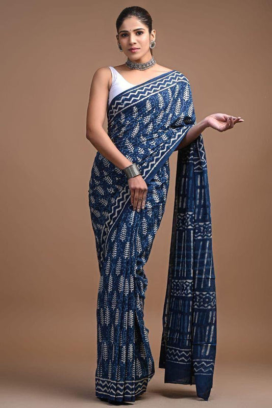 Printed Pure Cotton Mulmul Saree With Blouse