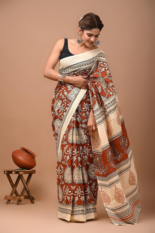 Printed Pure Cotton Mulmul Saree With Blouse