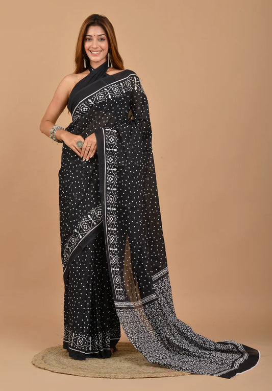 Printed Pure Cotton Mulmul Saree With Blouse