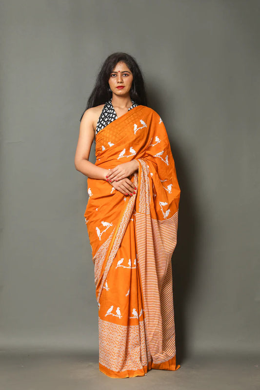 Printed Pure Cotton Mulmul Saree With Blouse