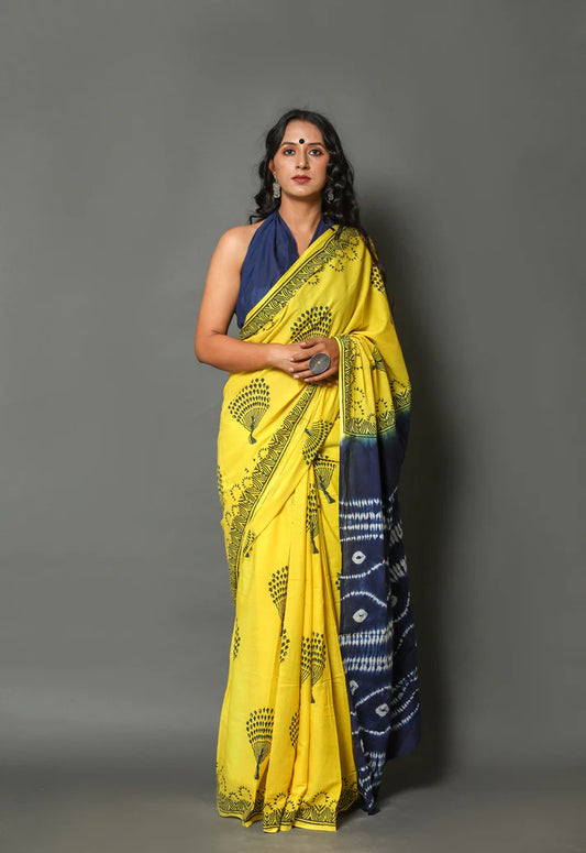 Printed Pure Cotton Mulmul Saree With Blous